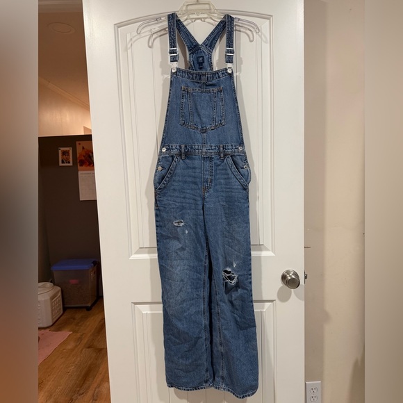 VGUC Gap Teen Ripped Denim Overalls XXL 14 16 - Picture 1 of 5